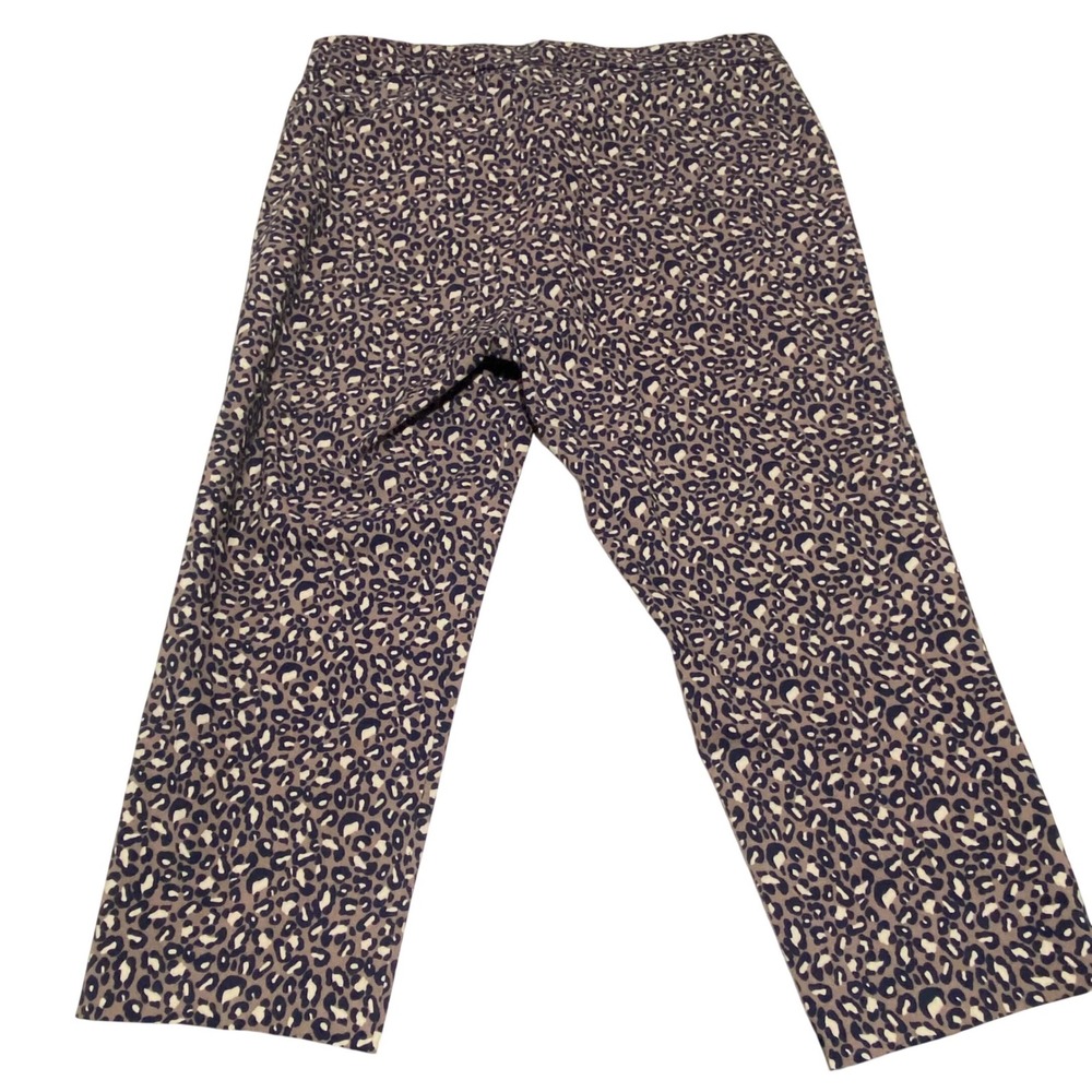 Rafaella Leopard Print Crop Pants Womens 18 Brown Navy Blue Stretch Waist Chic - Picture 5 of 10